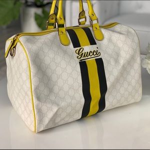 GUCCI Monogram Joy Medium Boston Yellow Stripe
